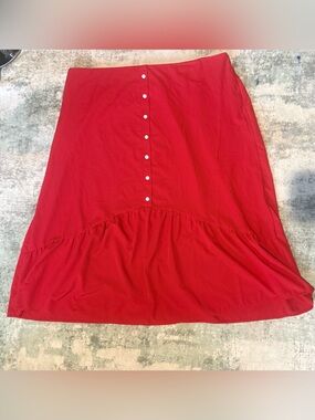 Women’s Red Midi Skirt Faux Button Front W/ Elastic Back Waist- Tag 4XL Fits 2X